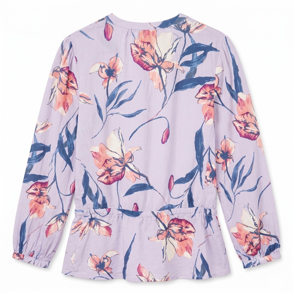 A New Day Floral Peplum Blouse Women S Purple Long Sleeve V Neck Drawstring Top - Picture 3 of 7
